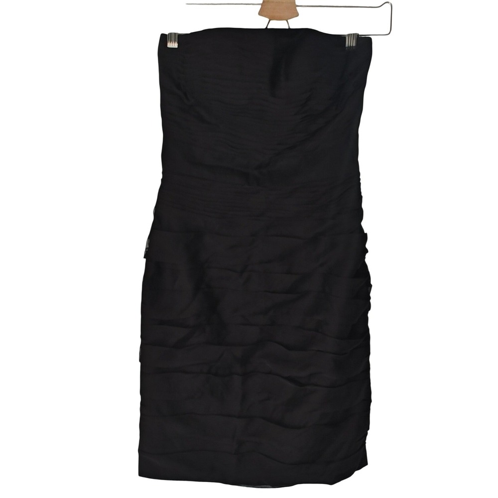 Monique Lhuillier Bridesmaids Cocktail Dress Black Strapless Tiered Ruffle 4